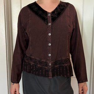 XL brown fairy button down top!